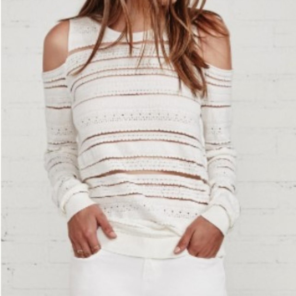 Ivory eyelet cold shoulder knit sweater Baily 44